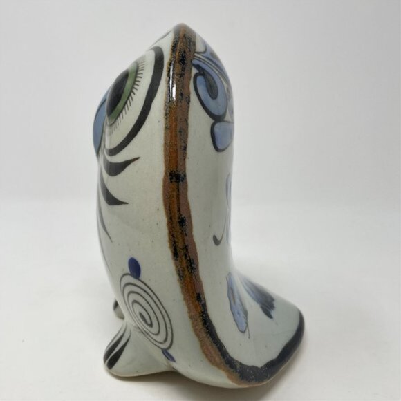 Tonala Owl Mexican Folk Art Pottery Figurine Hand Painted Bird & Flowers Design - Picture 4 of 13